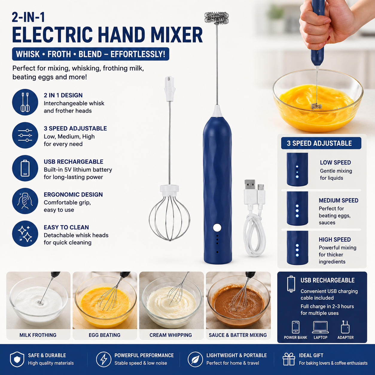 Electric Rechargeable Handheld Coffee Mixer - Perfectly Blend Your Brews With Ease