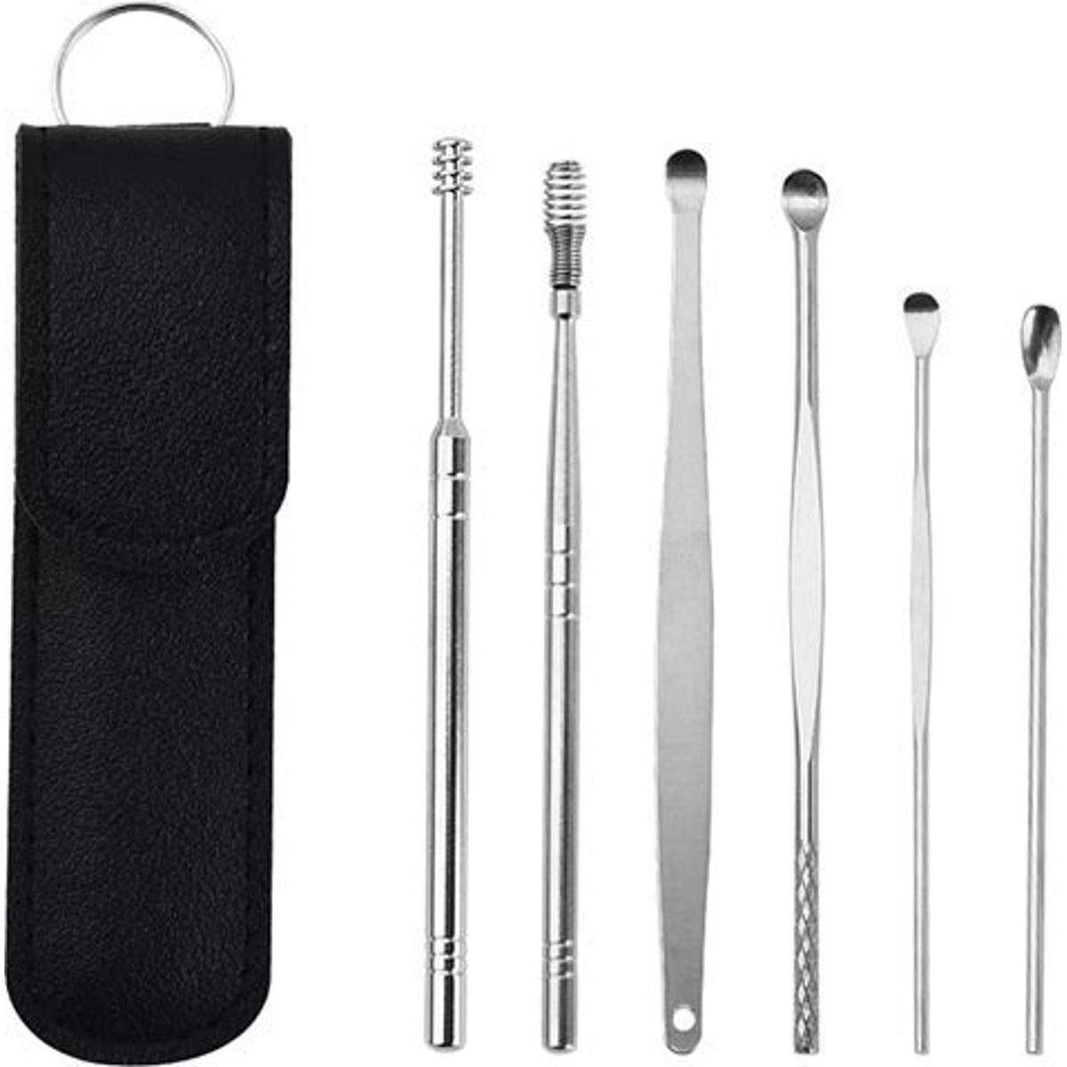 6 PCS Ear Pick Set Portable Ear Cleaner Set Stainless Steel With Lather Case
