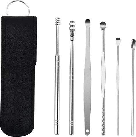 6 PCS Ear Pick Set Portable Ear Cleaner Set Stainless Steel With Lather Case