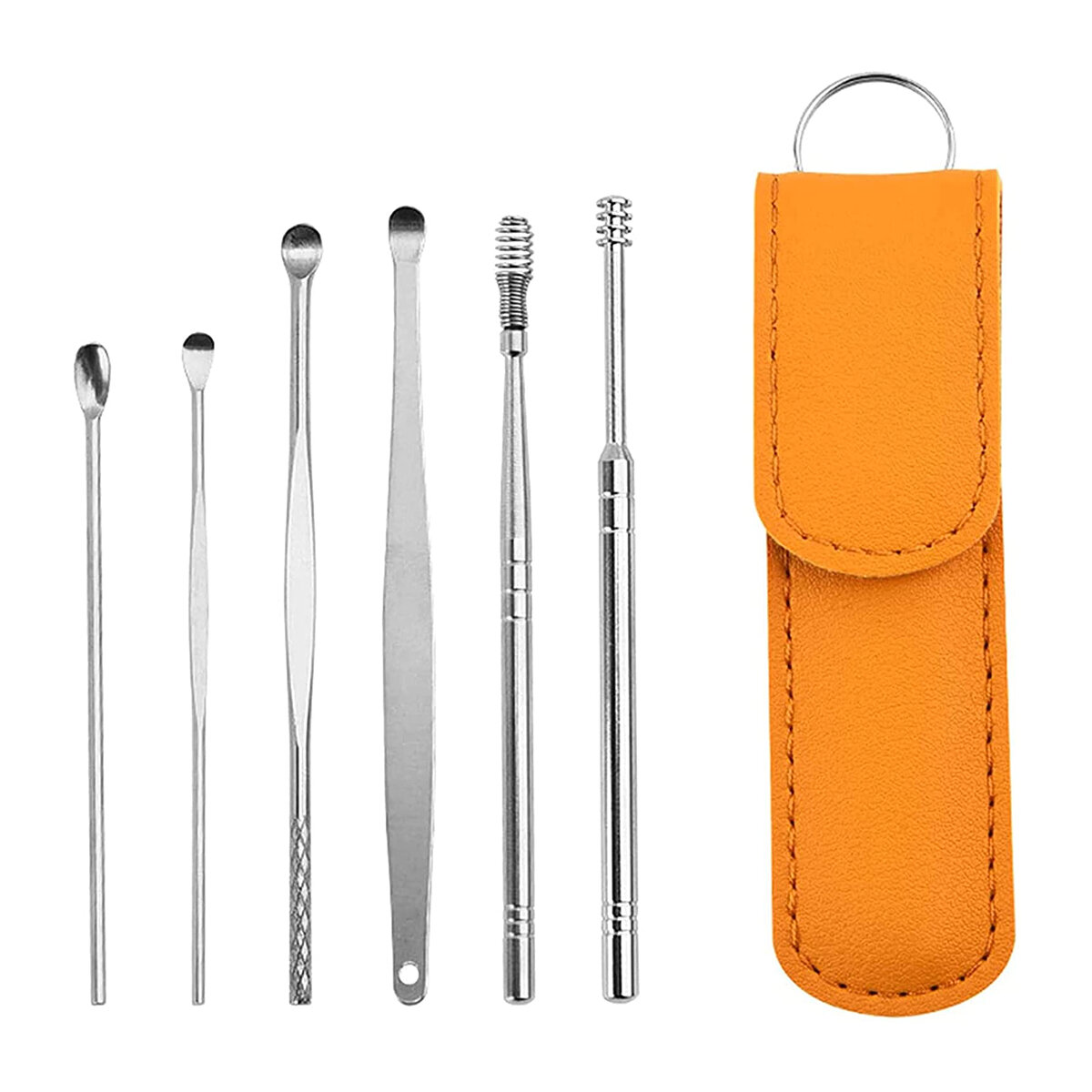 6 PCS Ear Pick Set Portable Ear Cleaner Set Stainless Steel With Lather Case